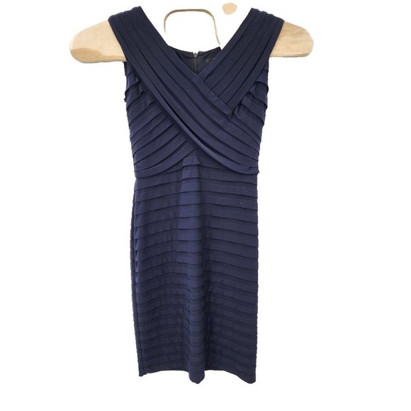 Adrianna Papell Tiered Scalloped Dress Womens Size 10 Blue Party Stretch Bodycon - Picture 4 of 8